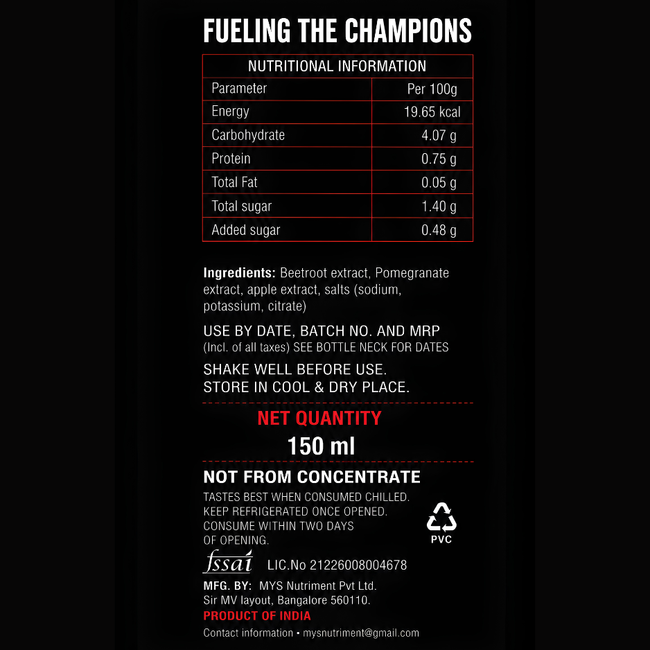 FuelD nutritional information label